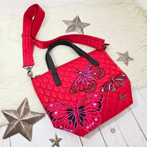 Lug Sprinkler crossbody bag red poppy quilted butterfly embroidery new NWOT